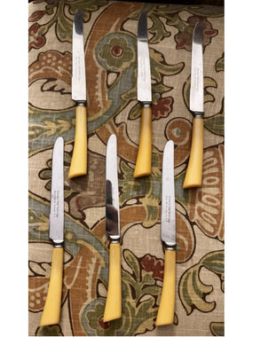 Vintage USA Burns Mfg Syracuse NY Bakelite Steel Steak Knives 9.75” Set 6